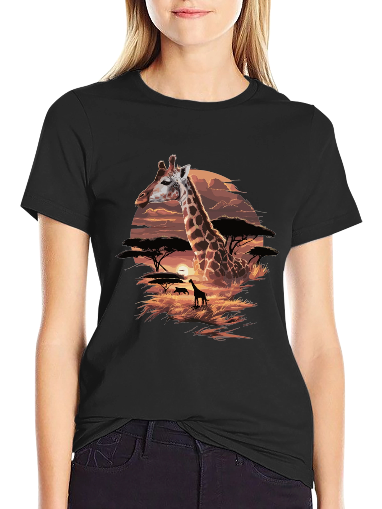 Giraffe Sunset Graphic Tee