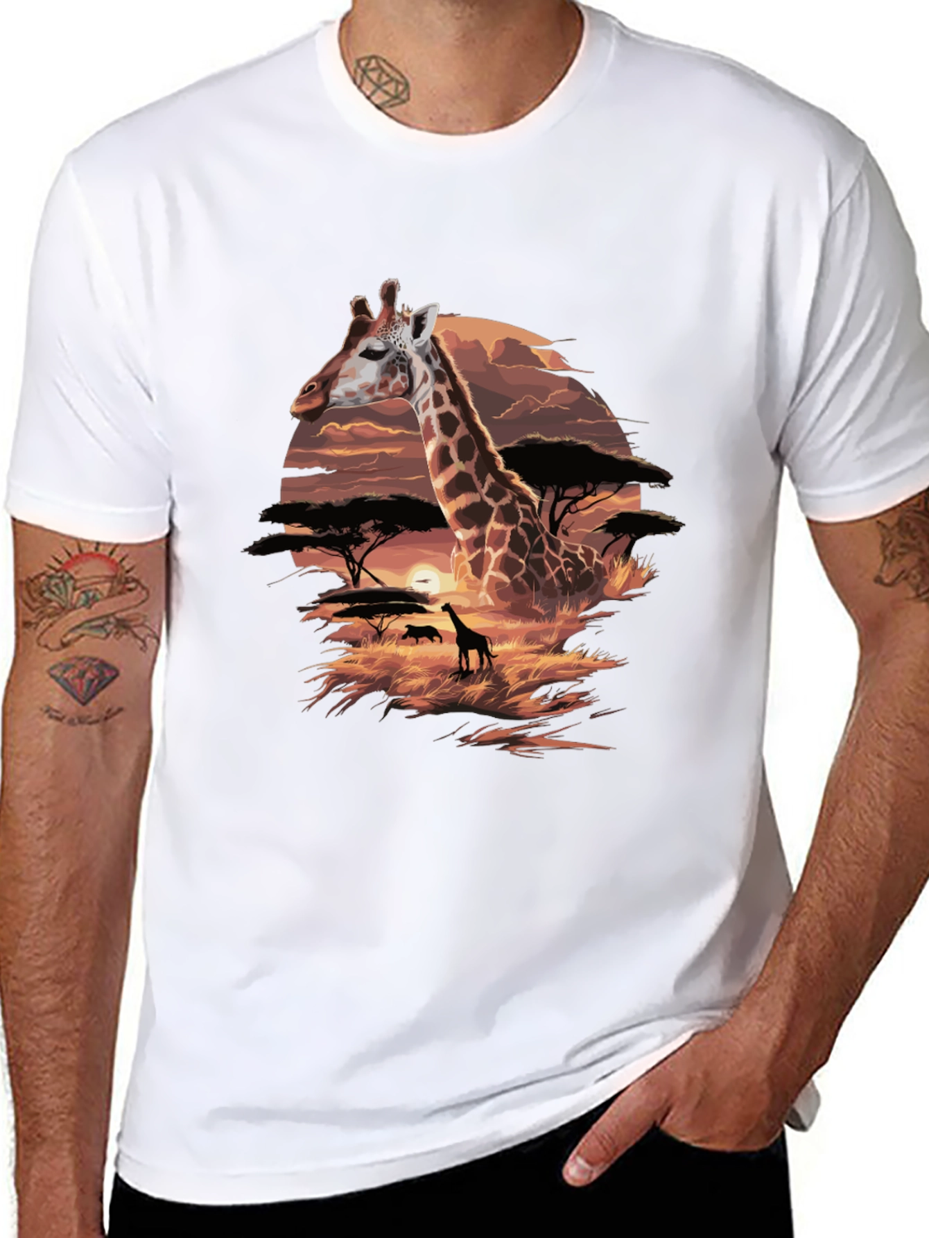 Giraffe Sunset Graphic Tee