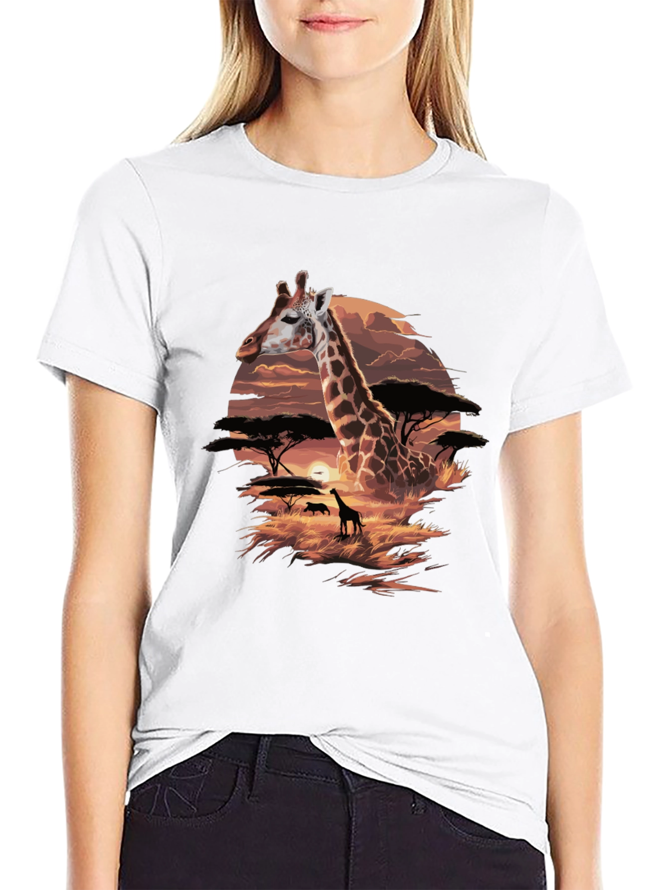 Giraffe Sunset Graphic Tee