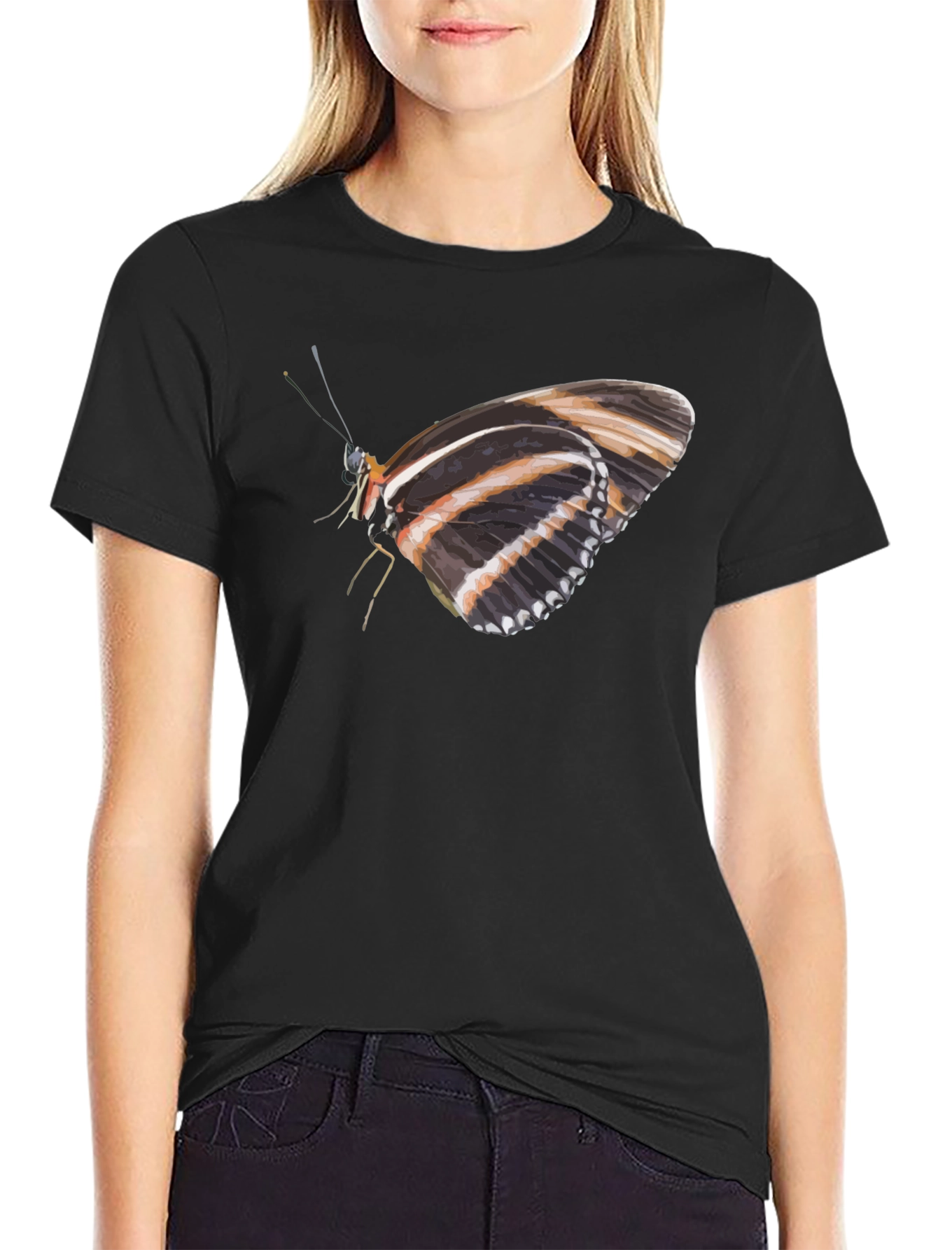 Butterfly Print Black T-Shirt
