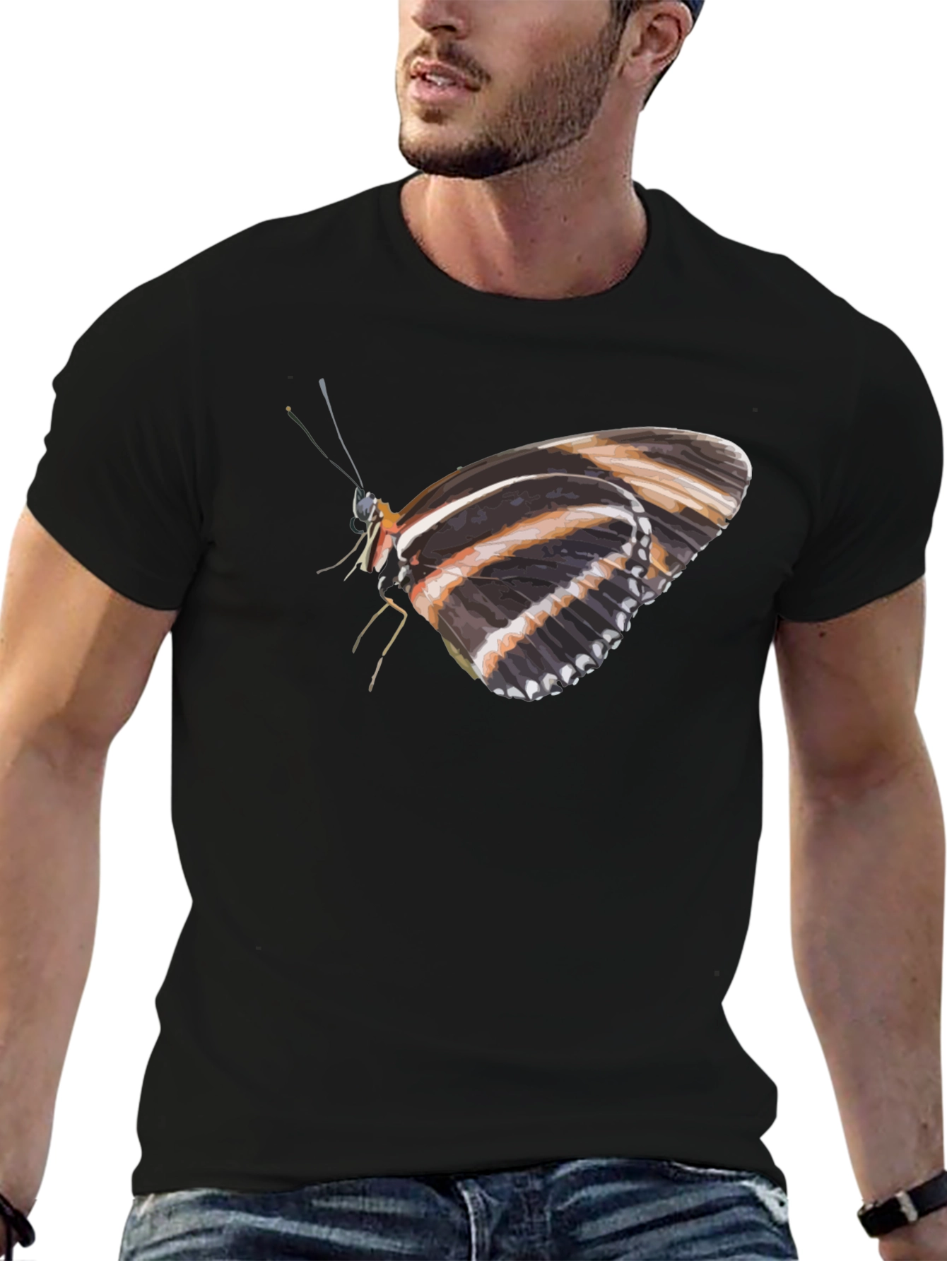Butterfly Print Black T-Shirt
