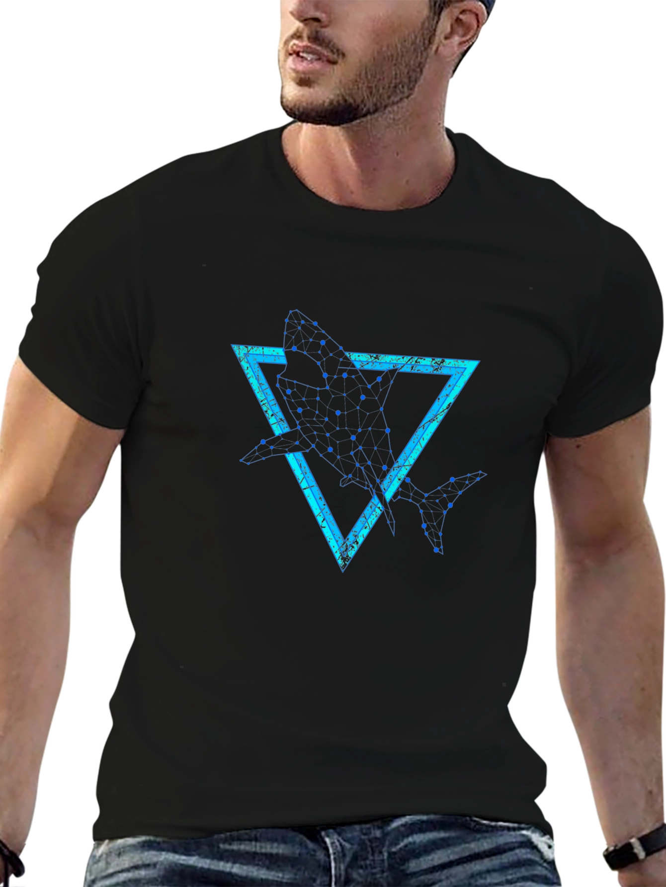 Geometric Shark Graphic Tee - Stylish Black T-Shirt
