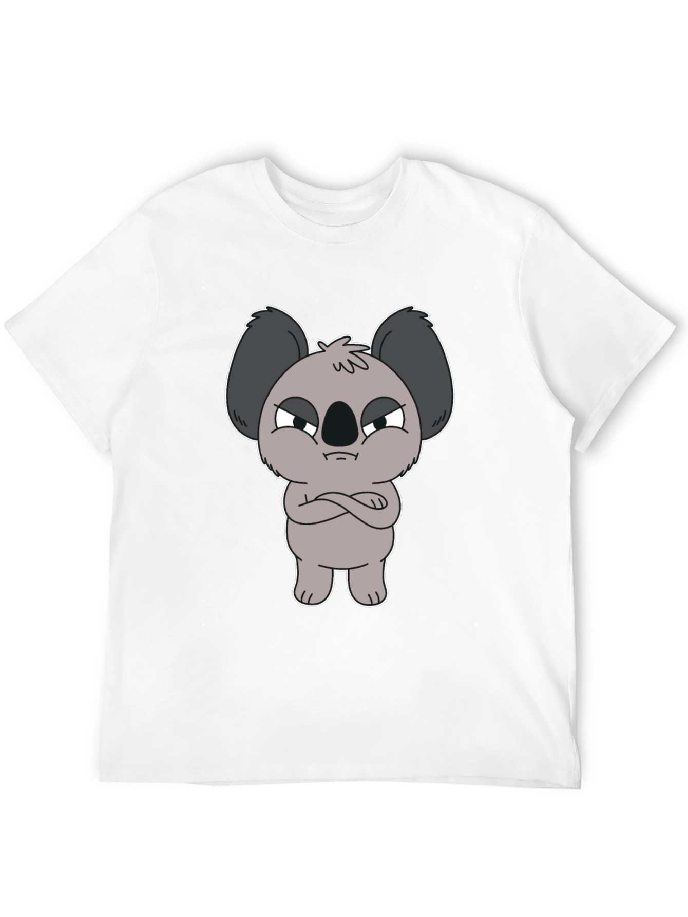 Grumpy Koala Cartoon Graphic T-Shirt - Black