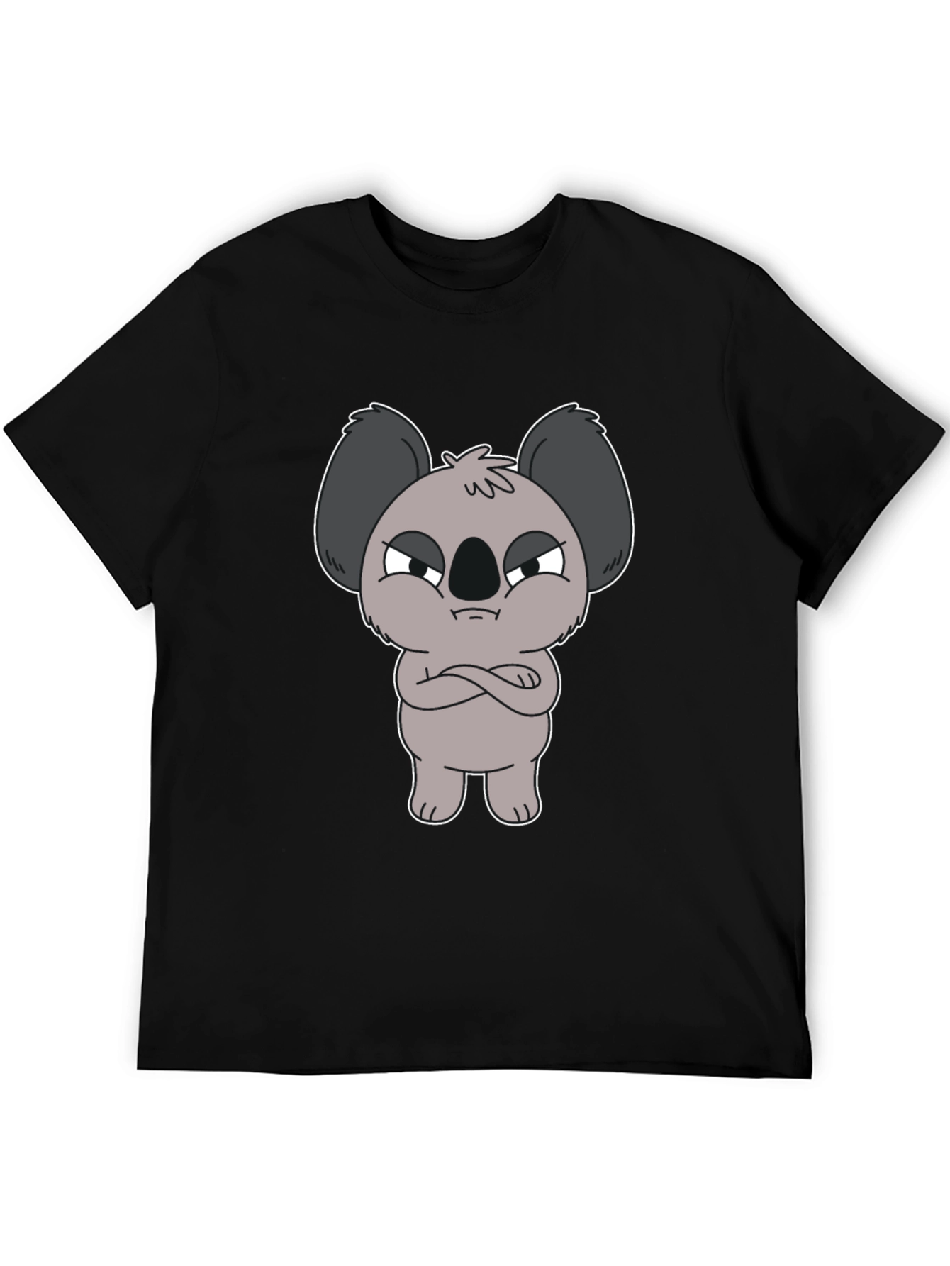 Grumpy Koala Cartoon Graphic T-Shirt - Black