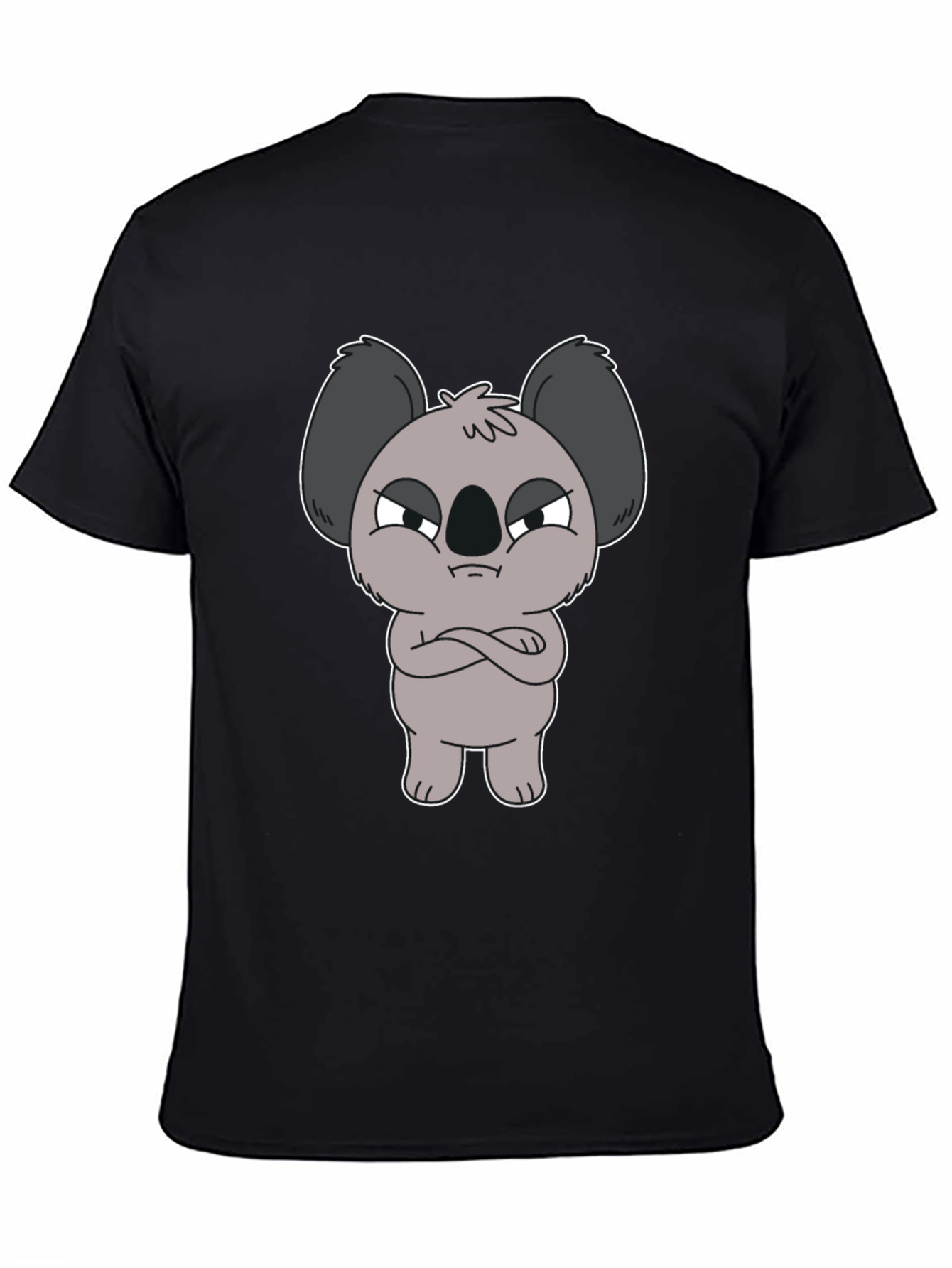 Grumpy Koala Cartoon Graphic T-Shirt - Black