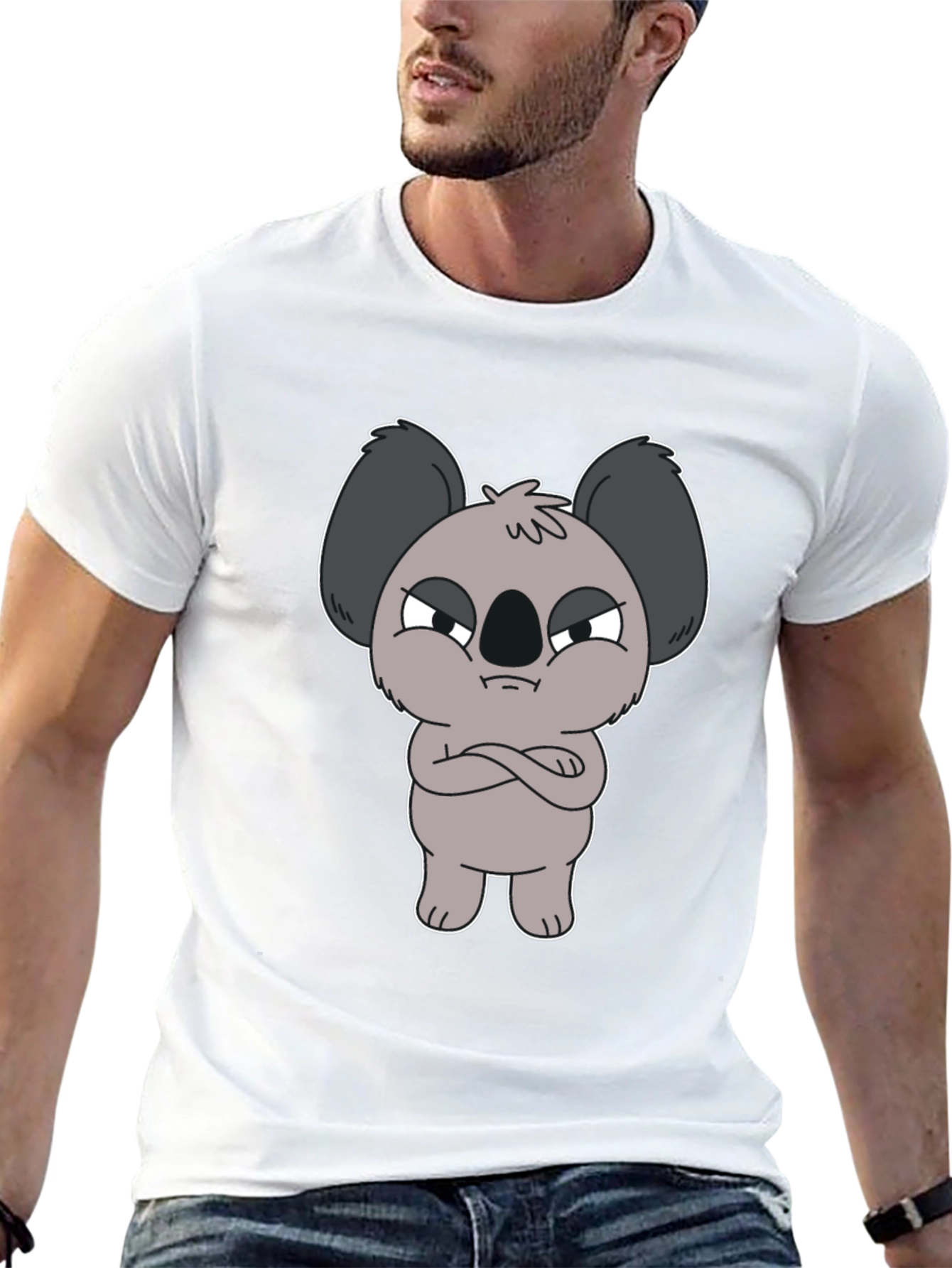 Grumpy Koala Cartoon Graphic T-Shirt - Black