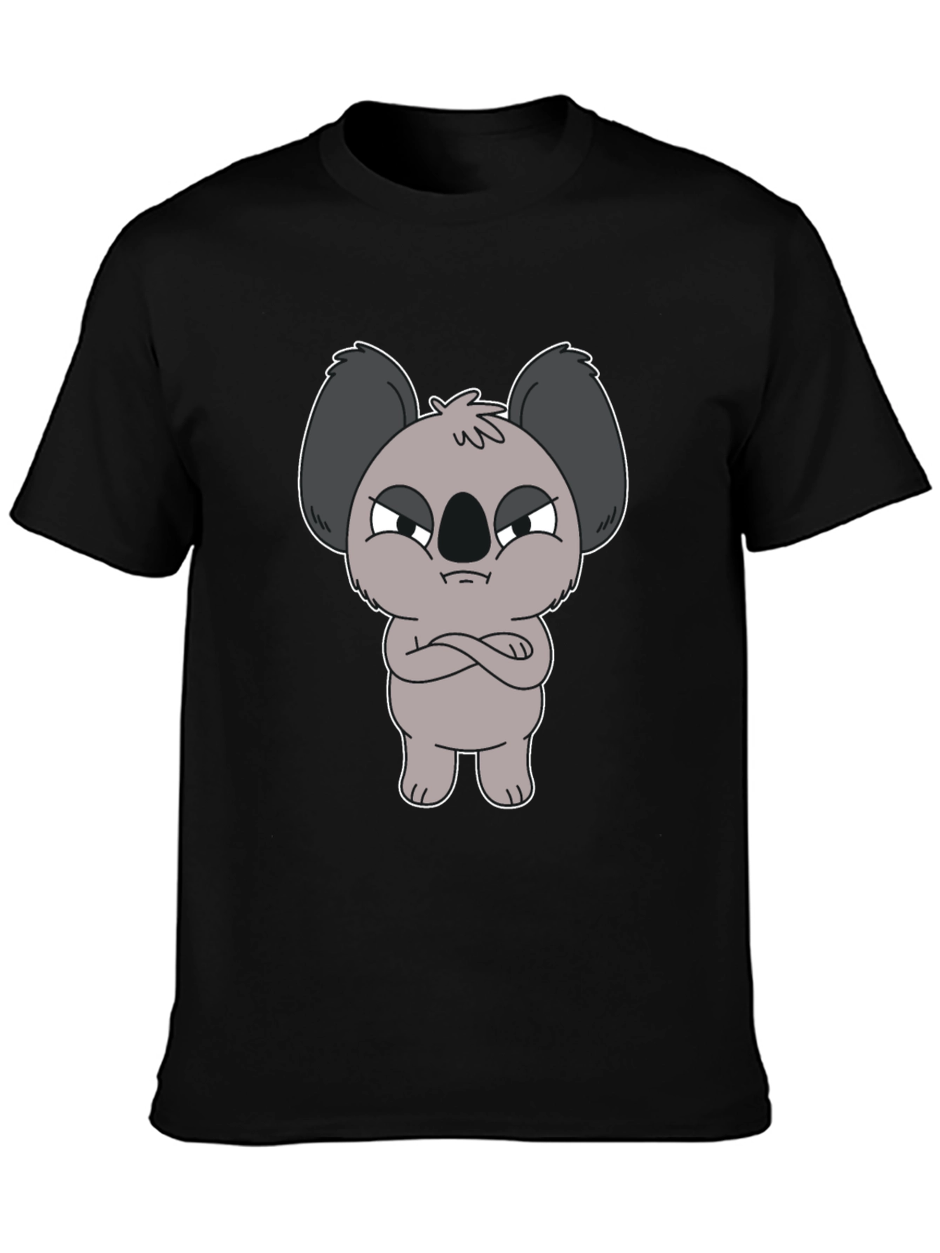 Grumpy Koala Cartoon Graphic T-Shirt - Black