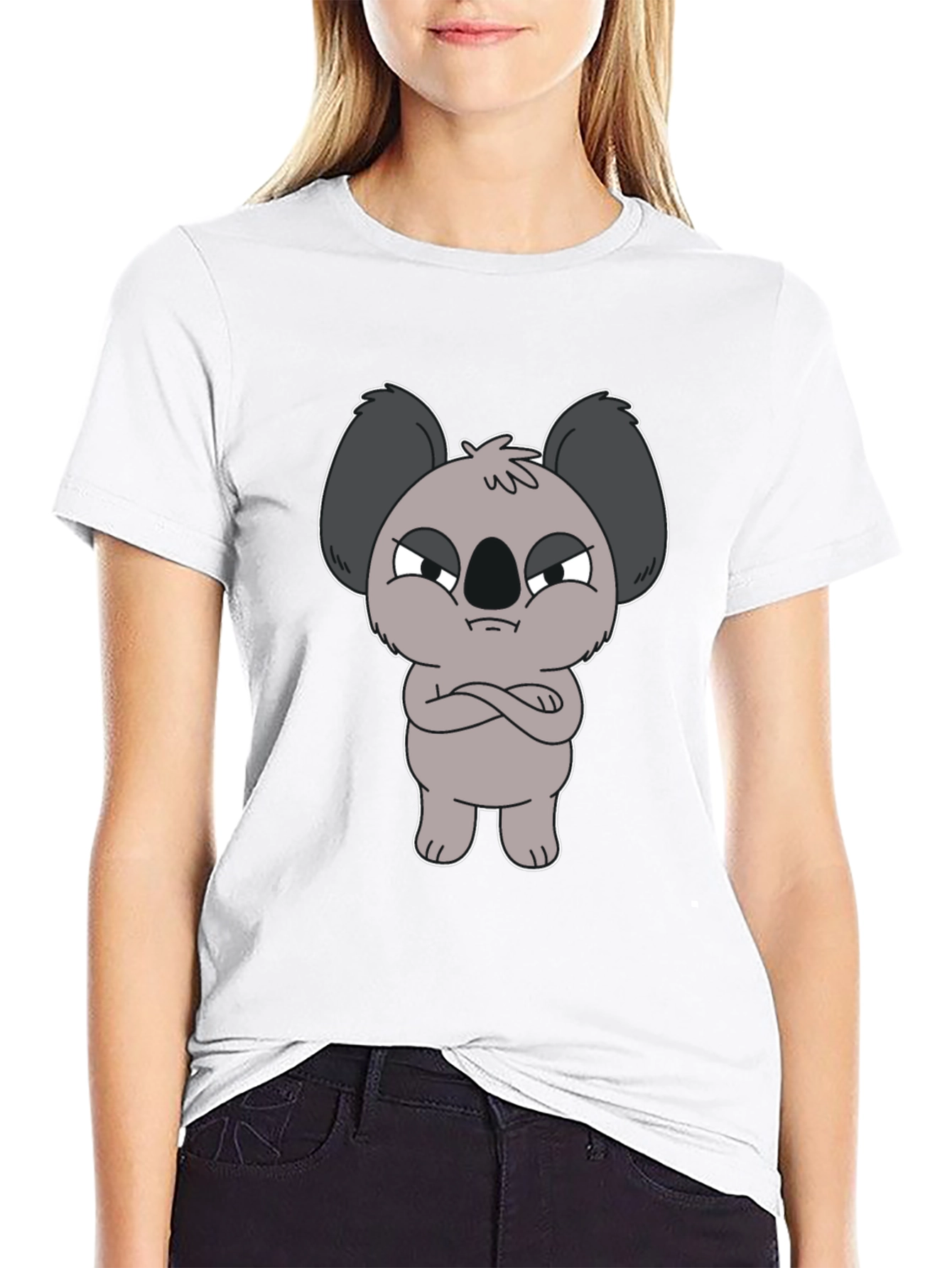 Grumpy Koala Cartoon Graphic T-Shirt - Black