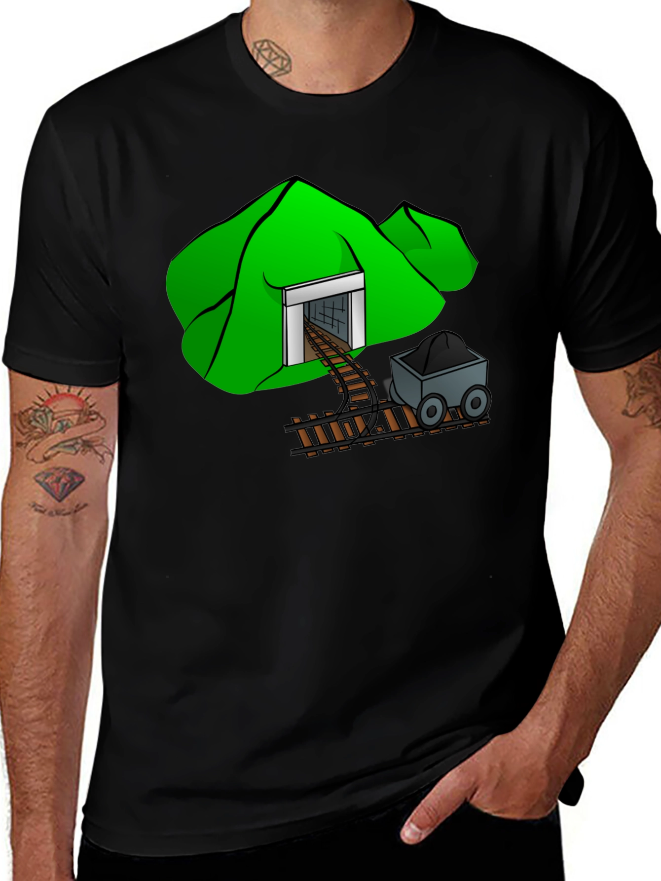Mine Cart T-Shirt - Cartoon Mountain Design