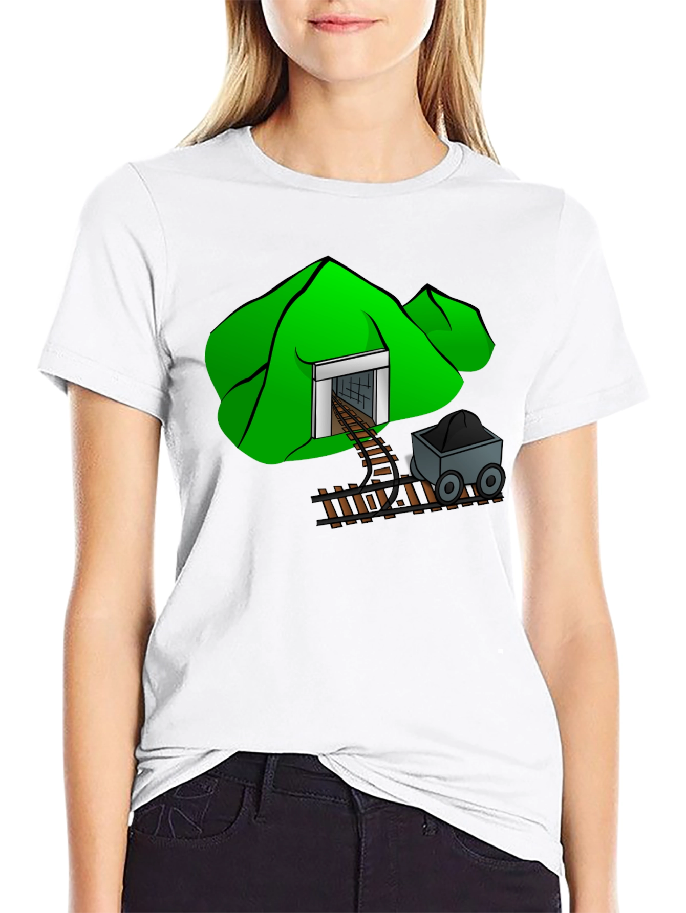 Mine Cart T-Shirt - Cartoon Mountain Design