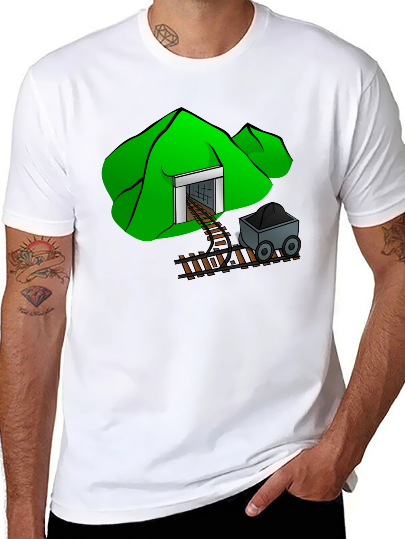 Mine Cart T-Shirt - Cartoon Mountain Design