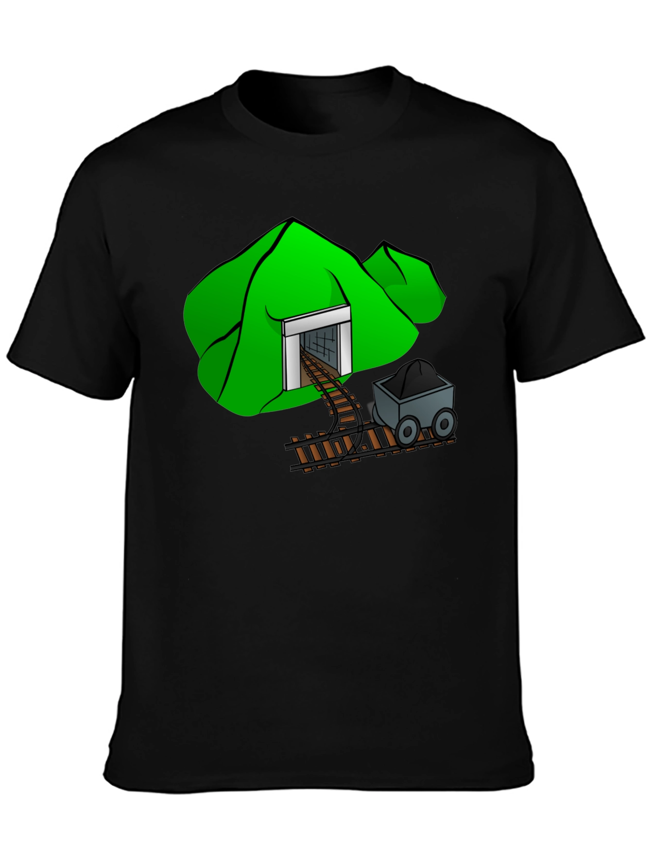 Mine Cart T-Shirt - Cartoon Mountain Design