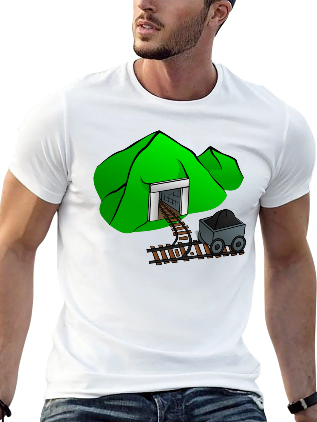 Mine Cart T-Shirt - Cartoon Mountain Design