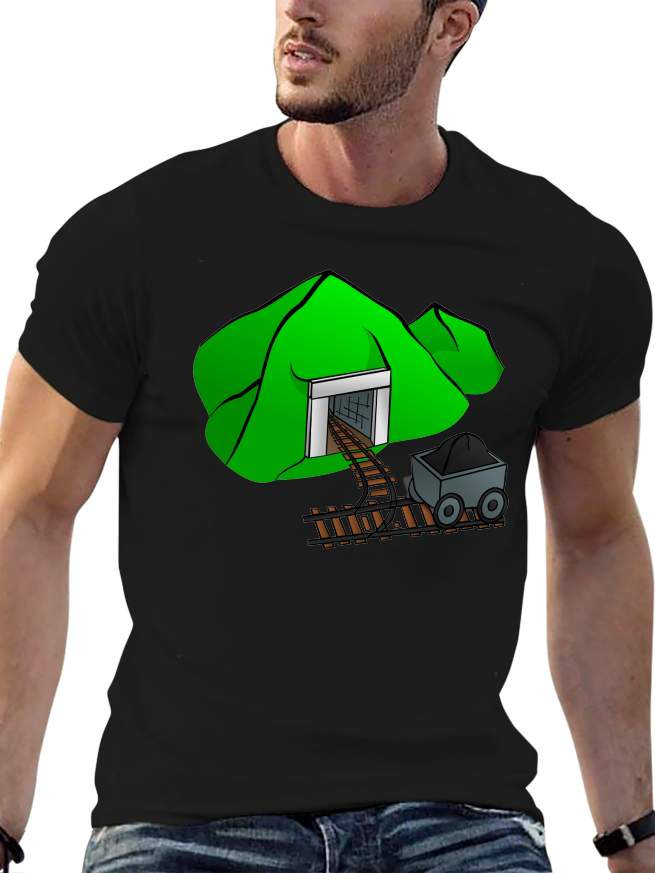 Mine Cart T-Shirt - Cartoon Mountain Design