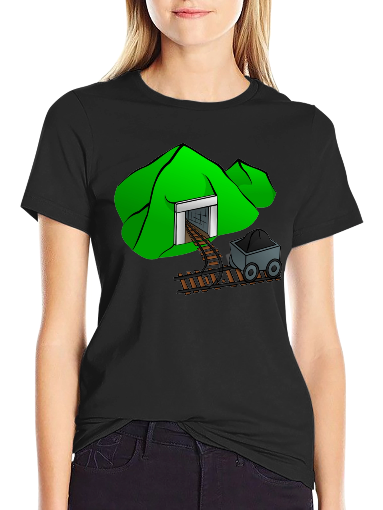 Mine Cart T-Shirt - Cartoon Mountain Design