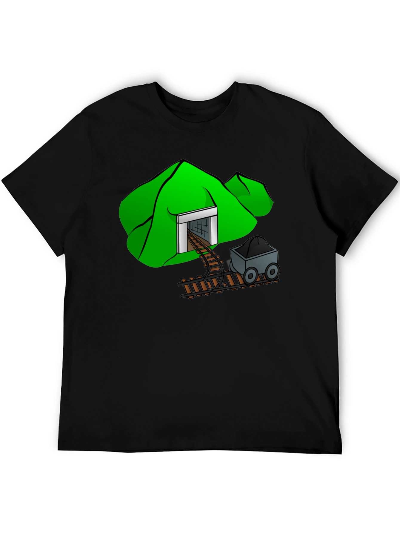 Mine Cart T-Shirt - Cartoon Mountain Design