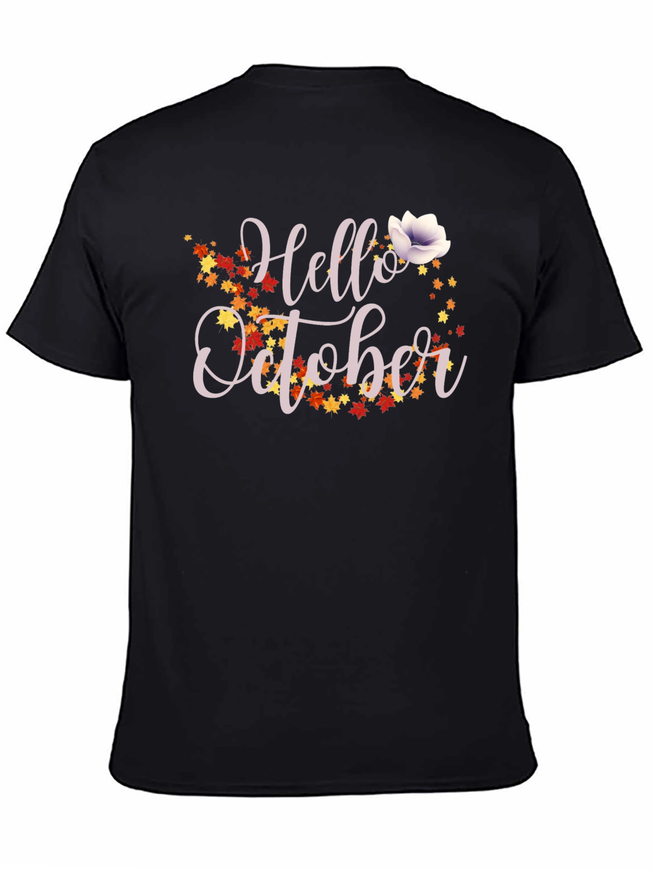 Hello October Fall Leaves Graphic T-Shirt