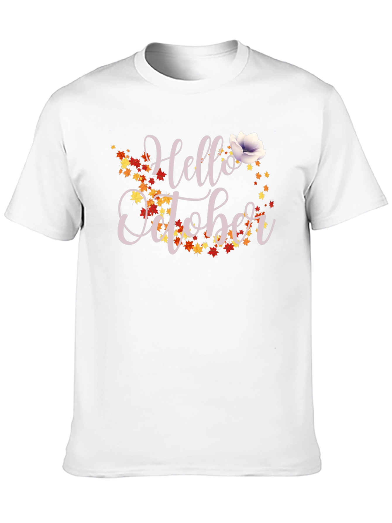 Hello October Fall Leaves Graphic T-Shirt