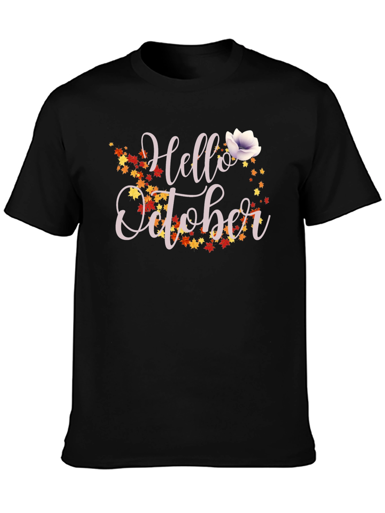 Hello October Fall Leaves Graphic T-Shirt
