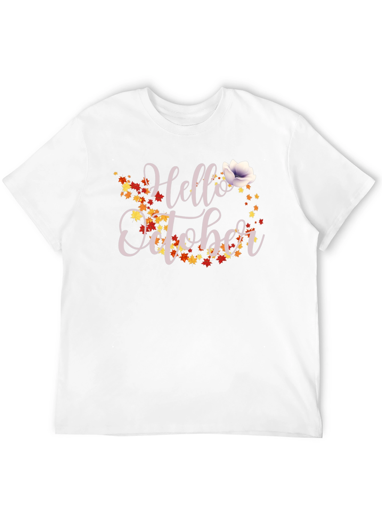 Hello October Fall Leaves Graphic T-Shirt