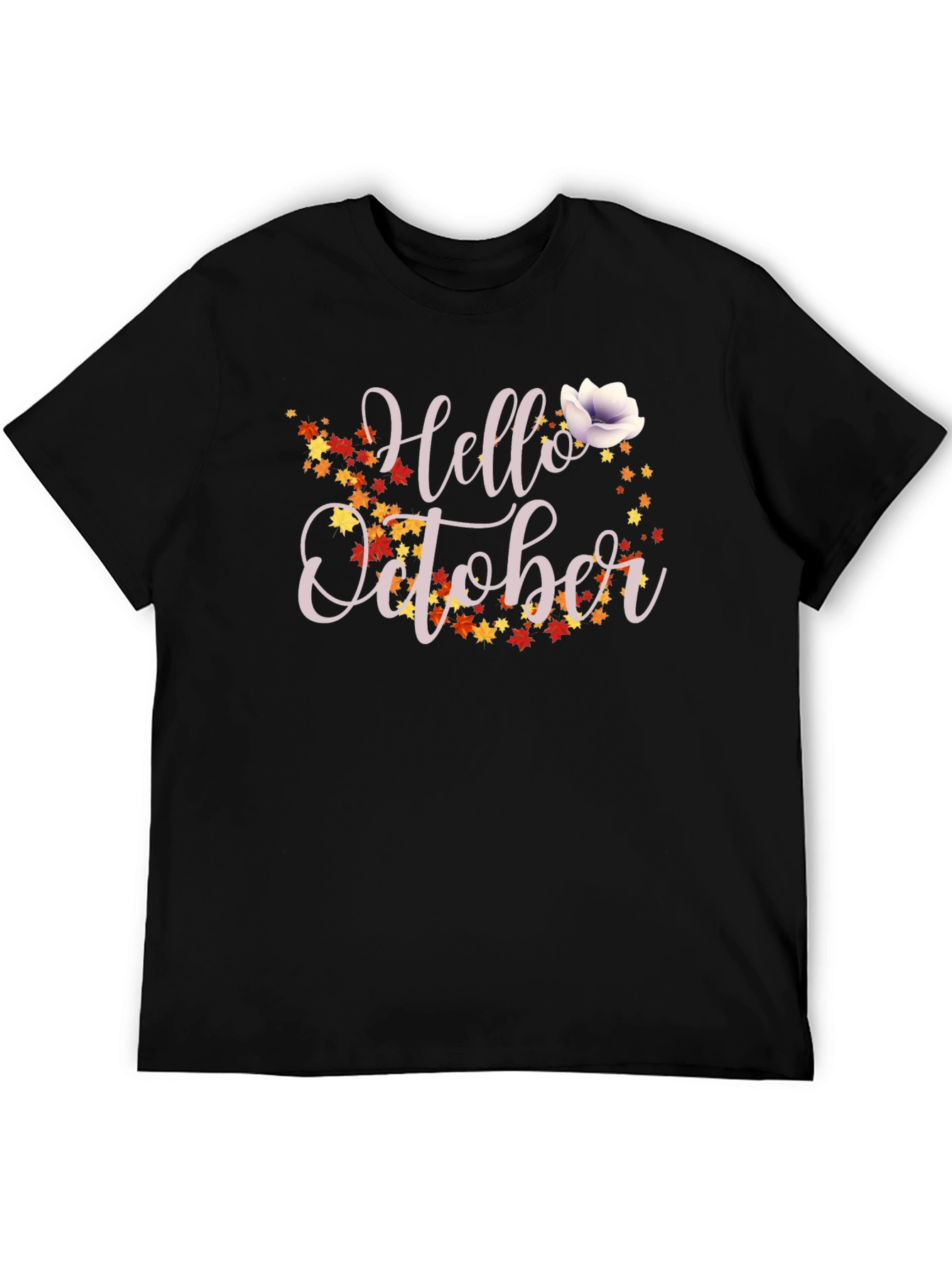 Hello October Fall Leaves Graphic T-Shirt