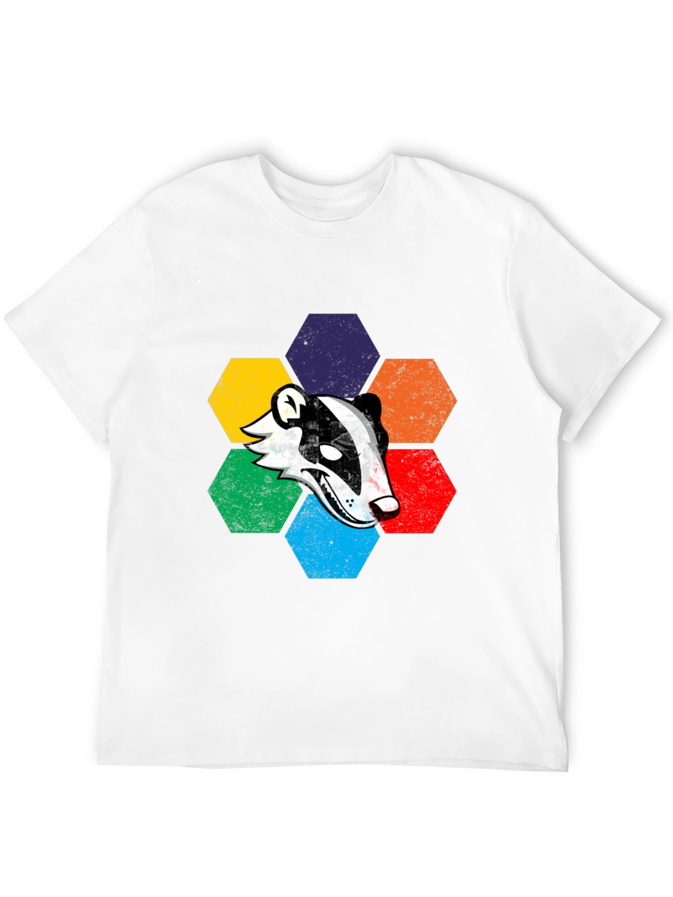 Retro Badger Hexagon Graphic T-Shirt