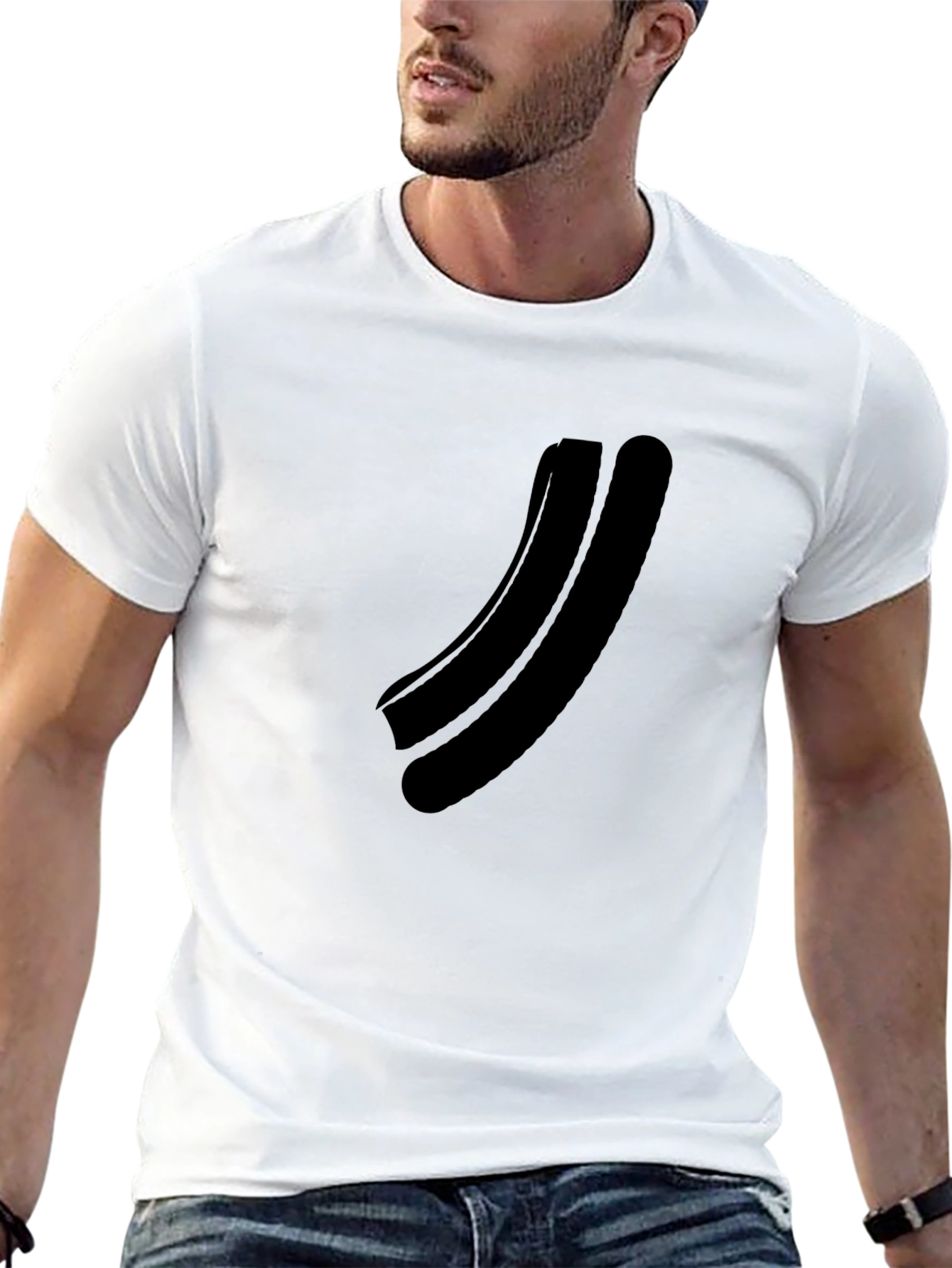 Minimalist Black Curved Graphic T-Shirt