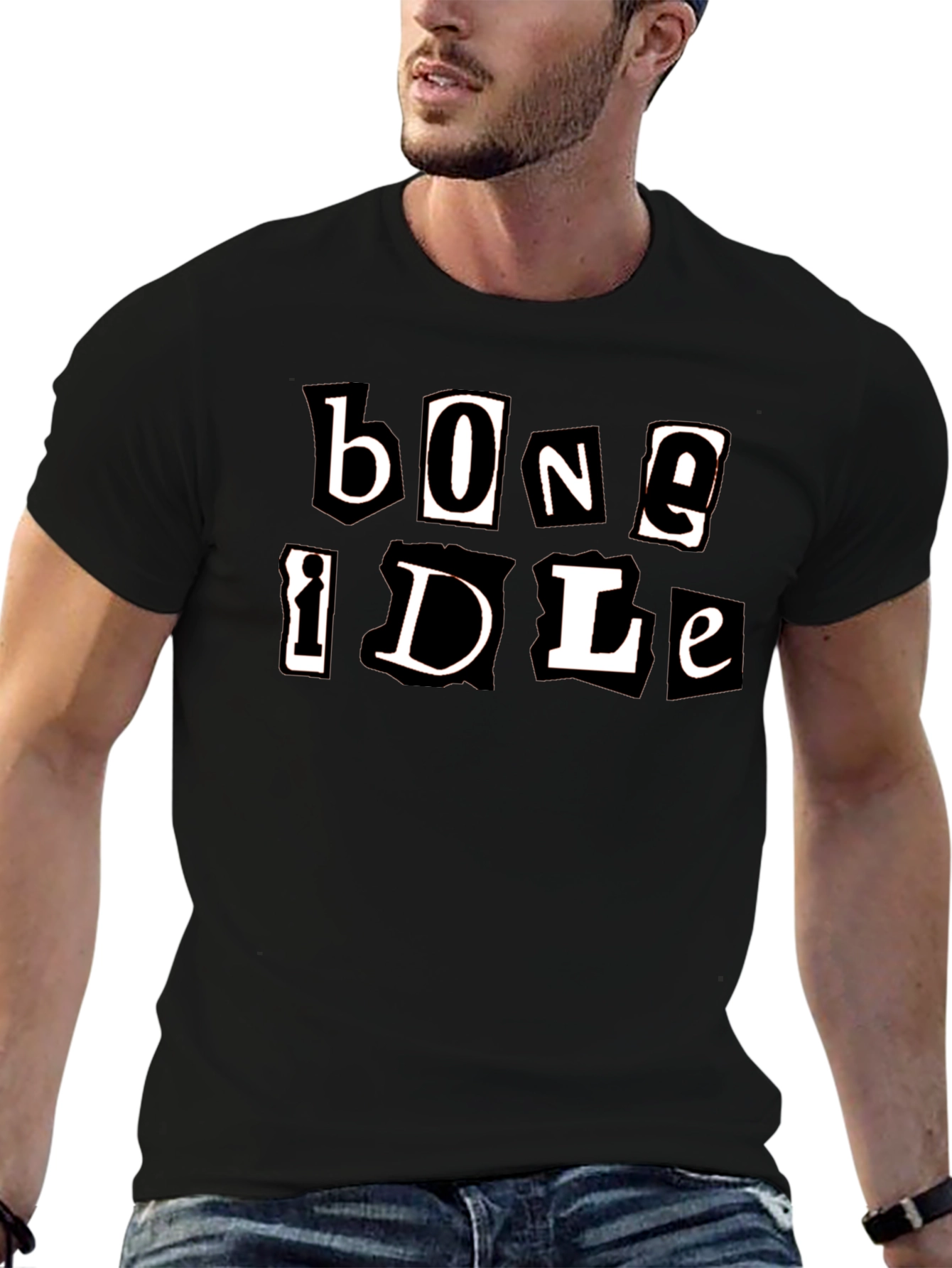 Bone Idle Cutout Letter Graphic T-Shirt