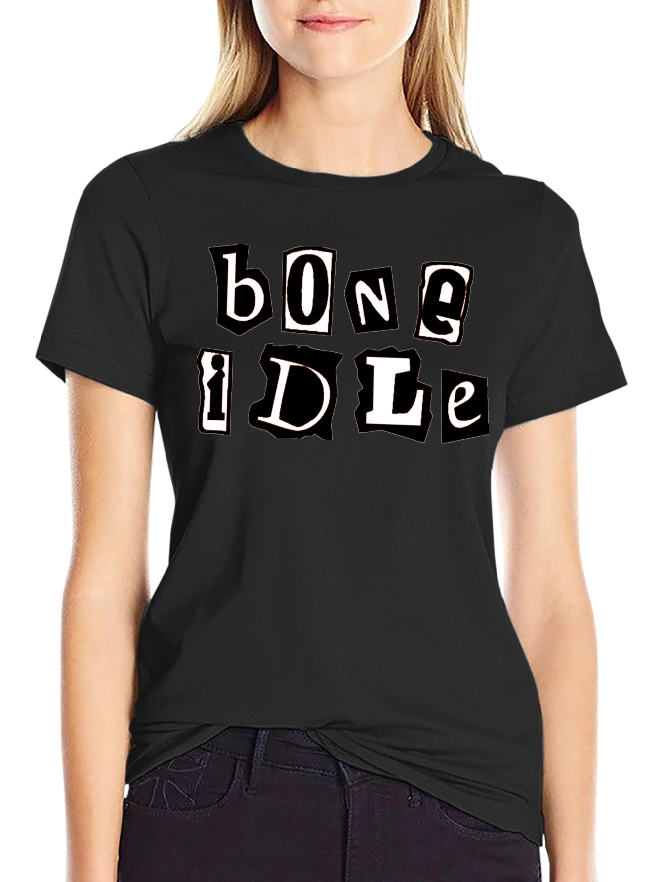 Bone Idle Cutout Letter Graphic T-Shirt