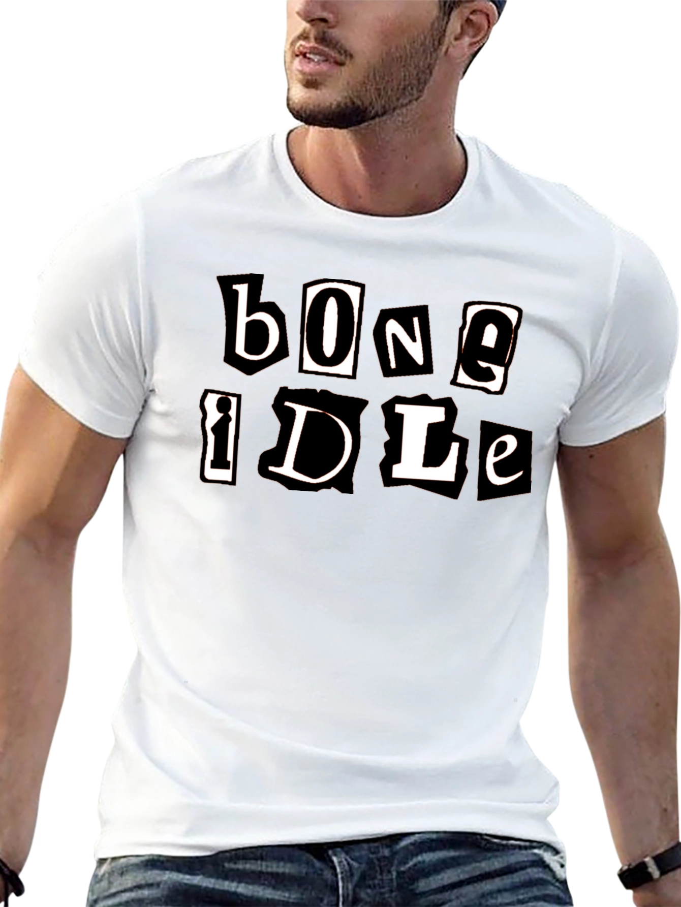 Bone Idle Cutout Letter Graphic T-Shirt