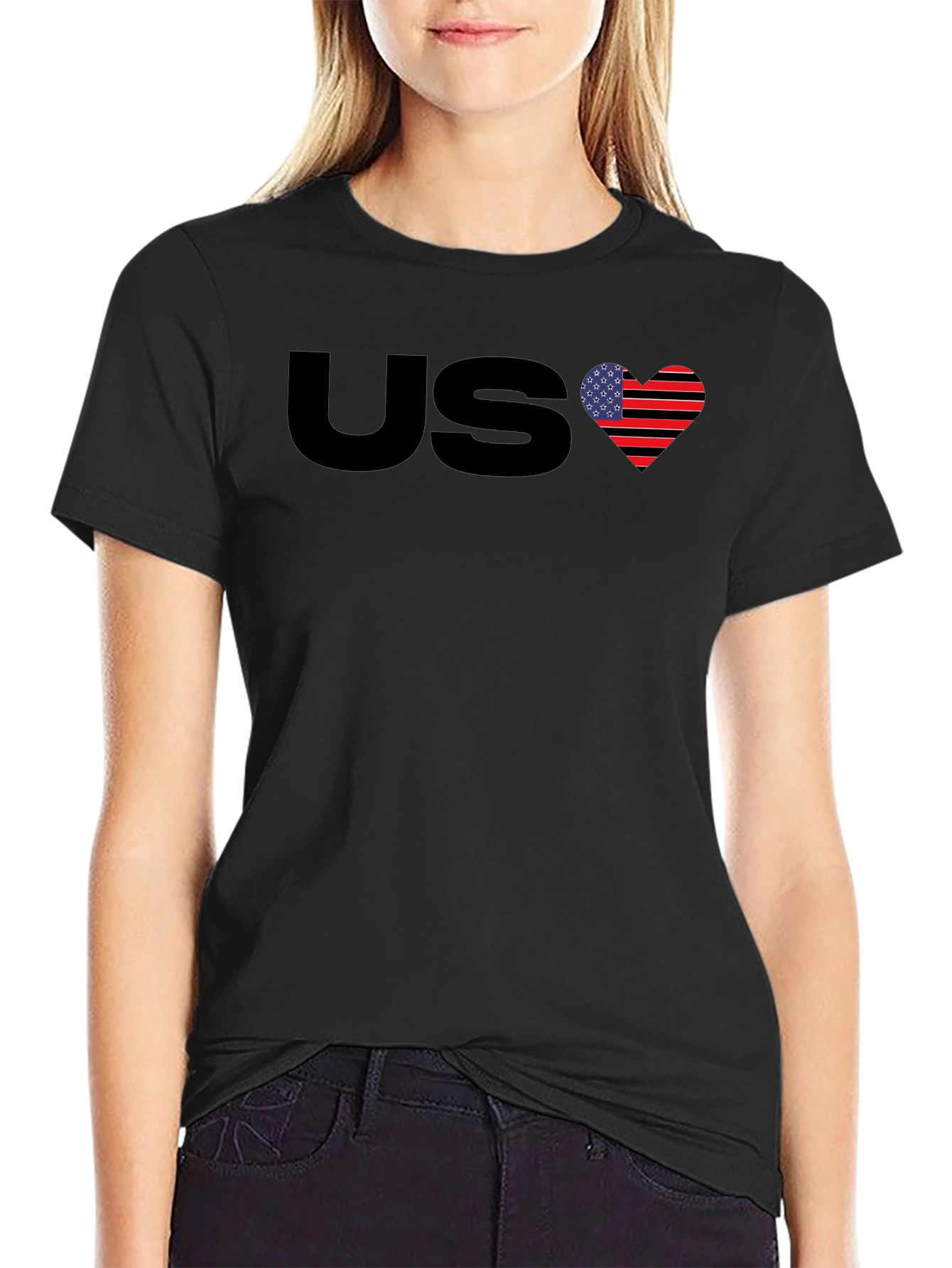 US Flag Heart Graphic T-Shirt
