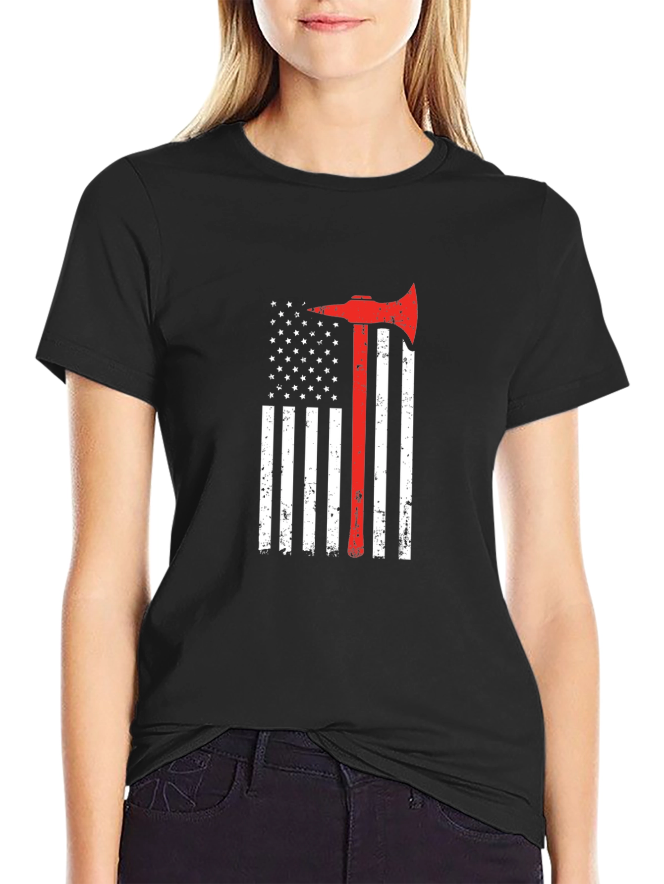 Firefighter Axe American Flag T-Shirt