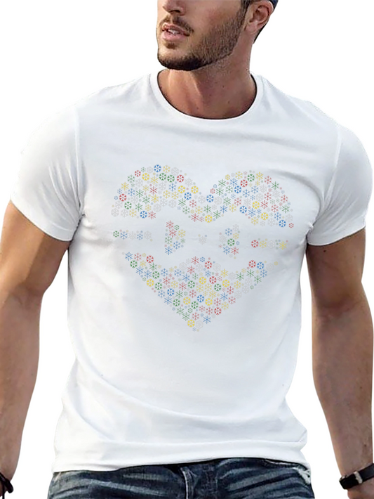Colorful Heart Snowflake Black T-Shirt