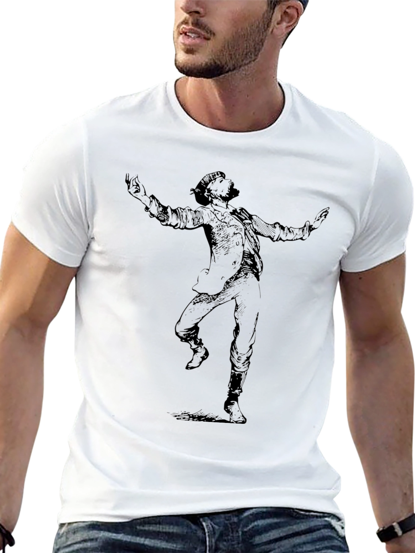 Dancing Man Graphic Tee - Black Crew Neck T-Shirt
