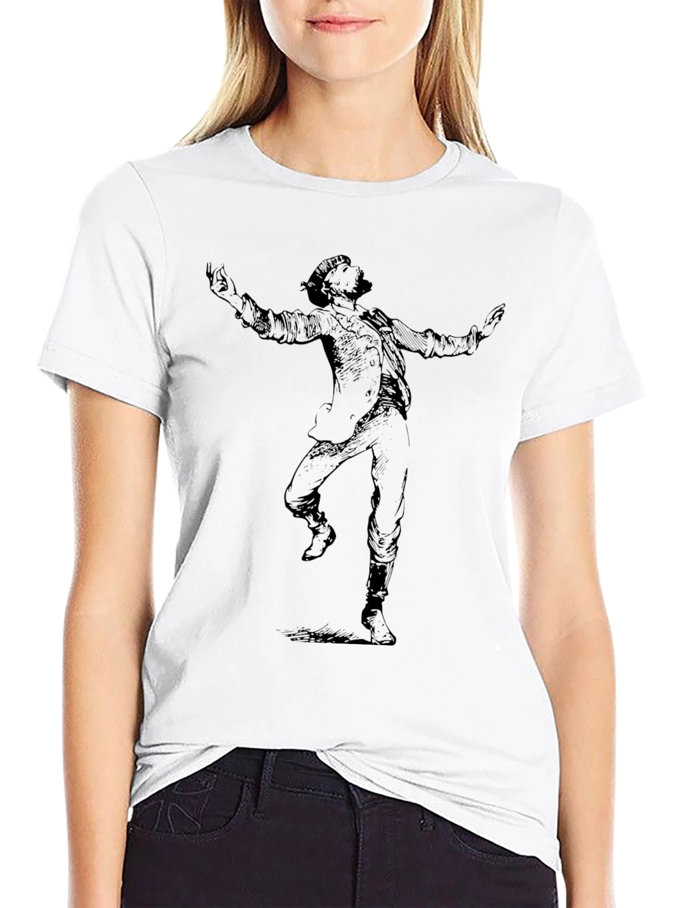 Dancing Man Graphic Tee - Black Crew Neck T-Shirt