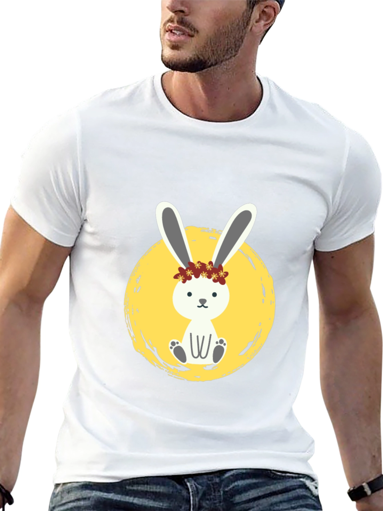 Cute Bunny Graphic Tee - Black Cotton Shirt