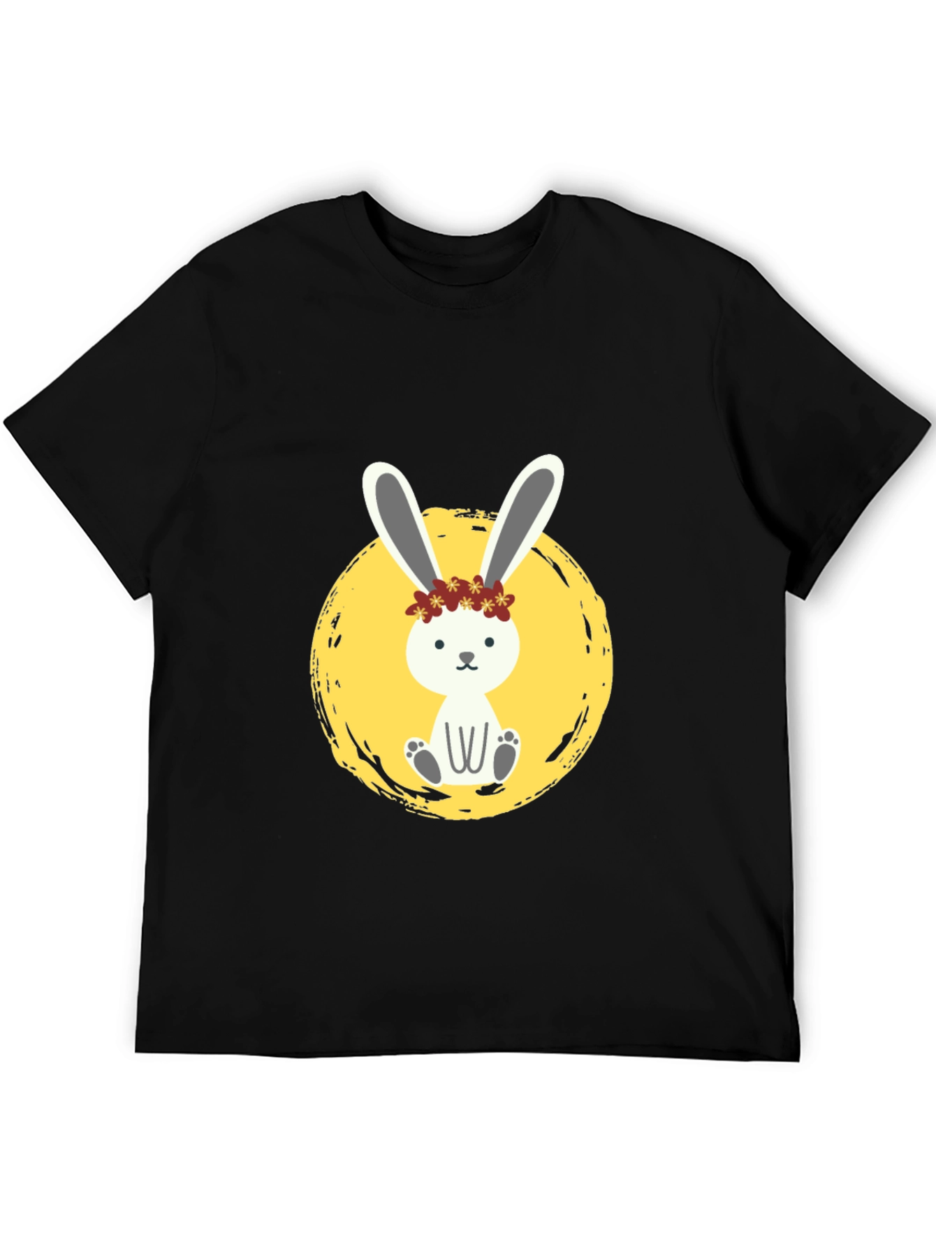 Cute Bunny Graphic Tee - Black Cotton Shirt
