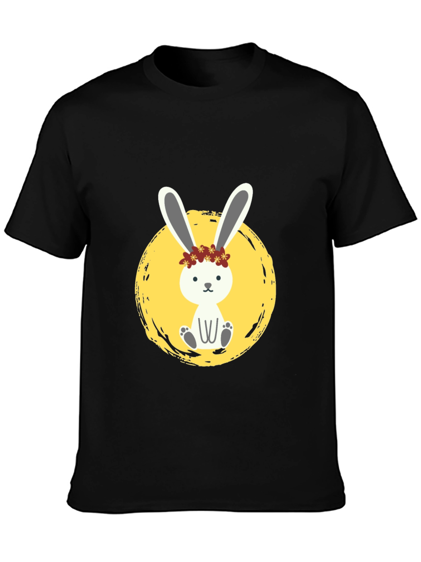 Cute Bunny Graphic Tee - Black Cotton Shirt