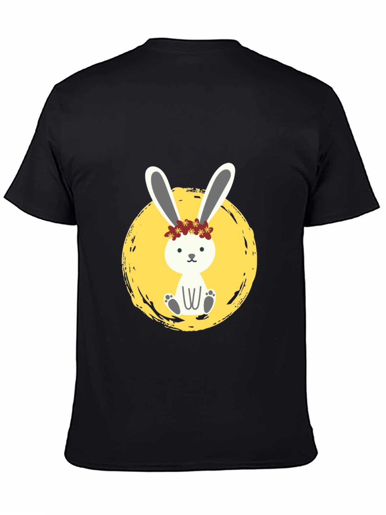 Cute Bunny Graphic Tee - Black Cotton Shirt