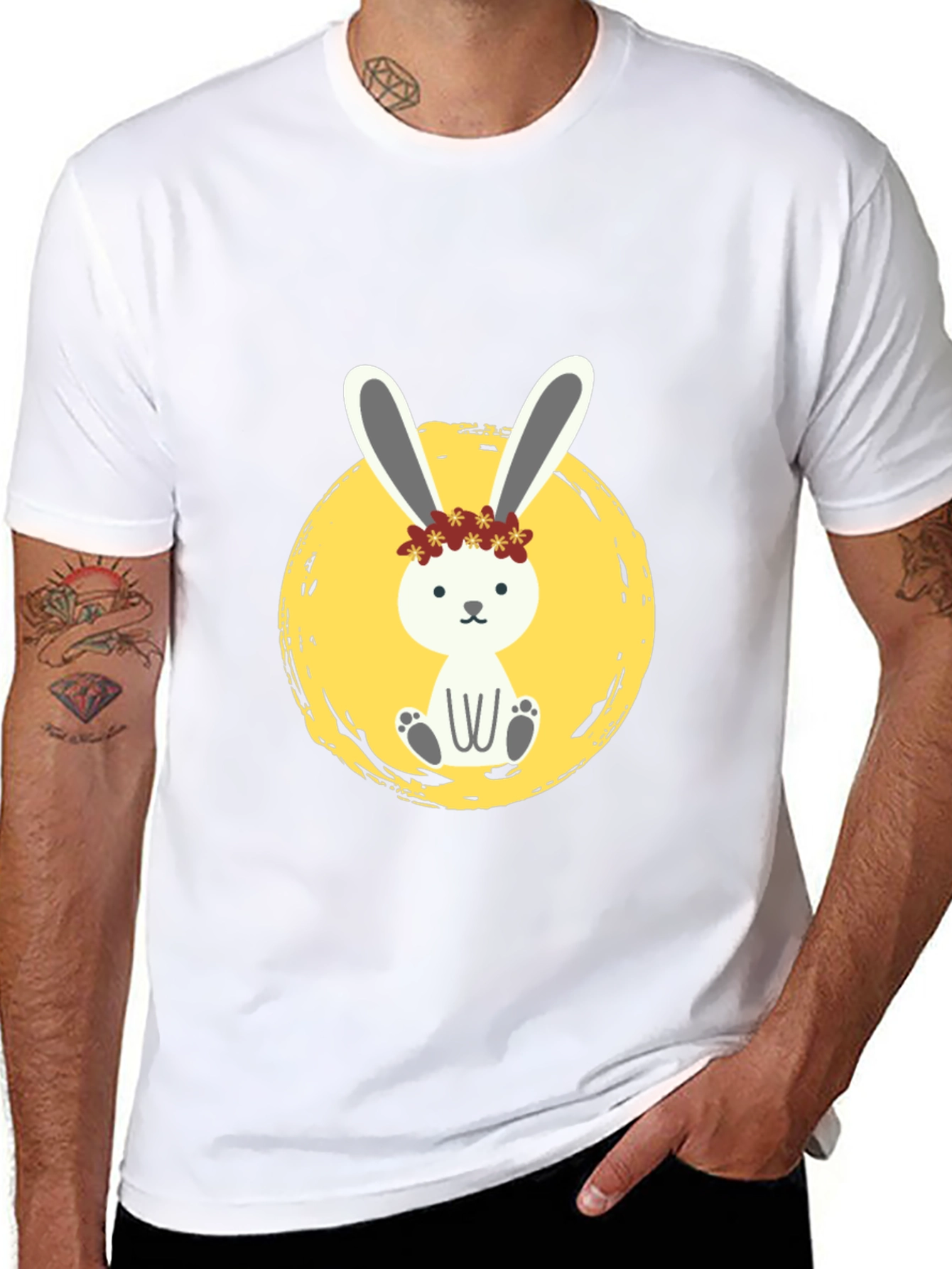 Cute Bunny Graphic Tee - Black Cotton Shirt