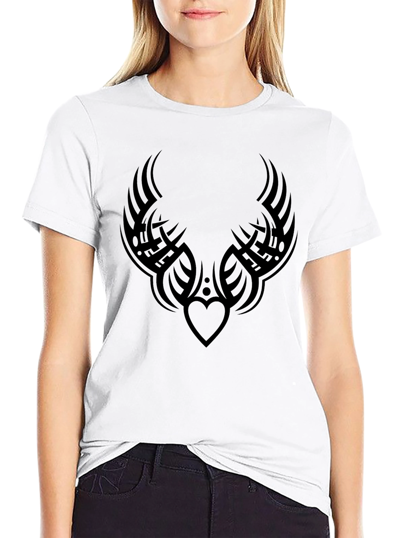 Tribal Heart Tattoo Graphic Black T-Shirt