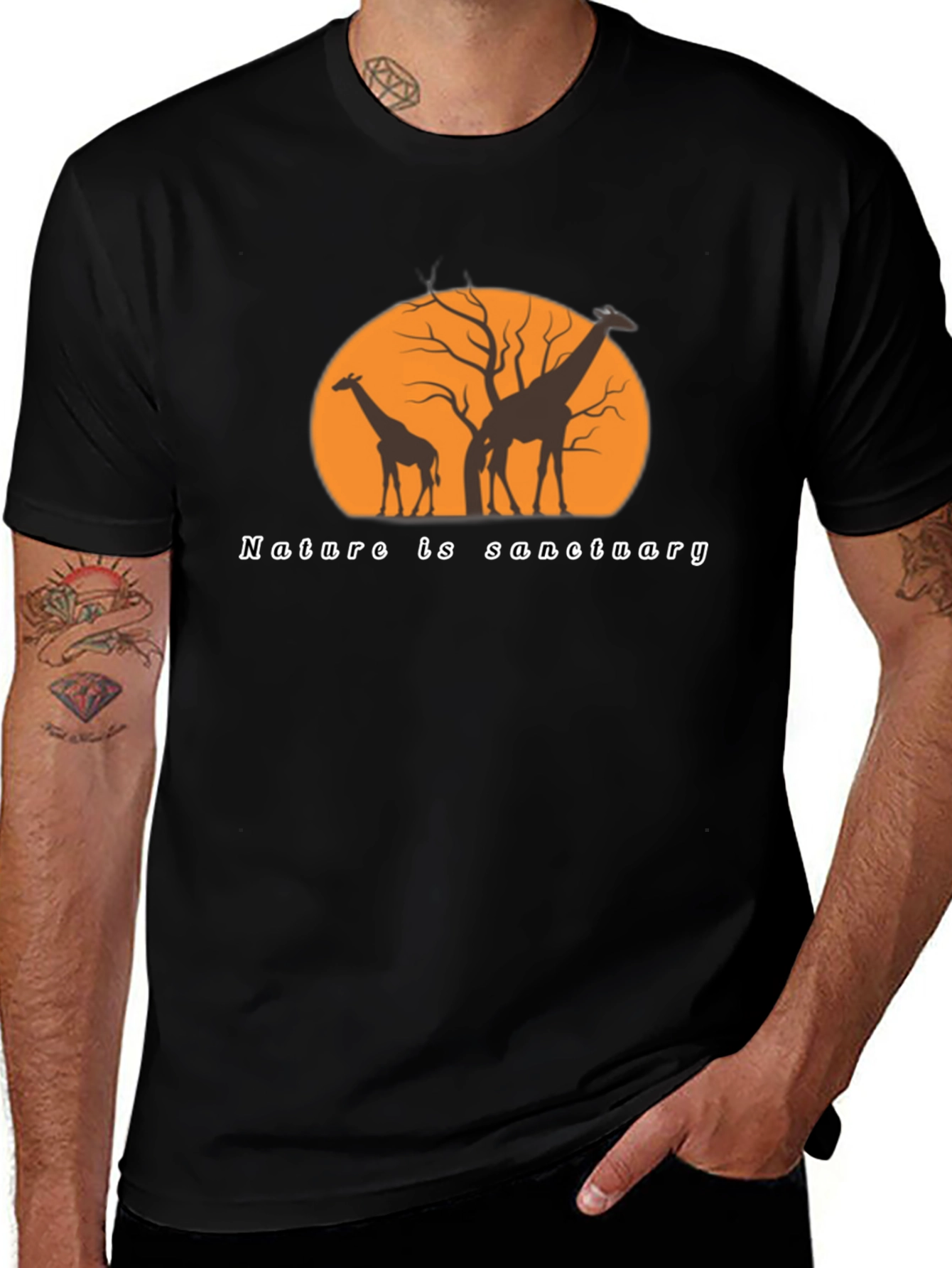 Nature is Sanctuary Giraffe Silhouette Graphic Tee