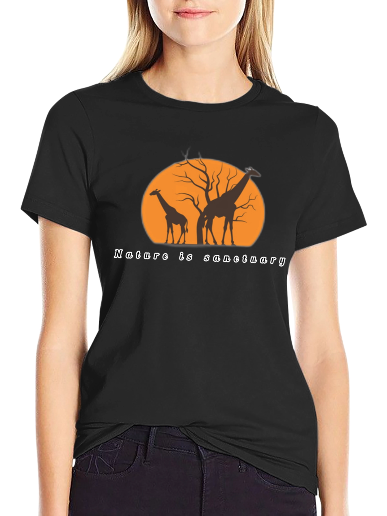 Nature is Sanctuary Giraffe Silhouette Graphic Tee