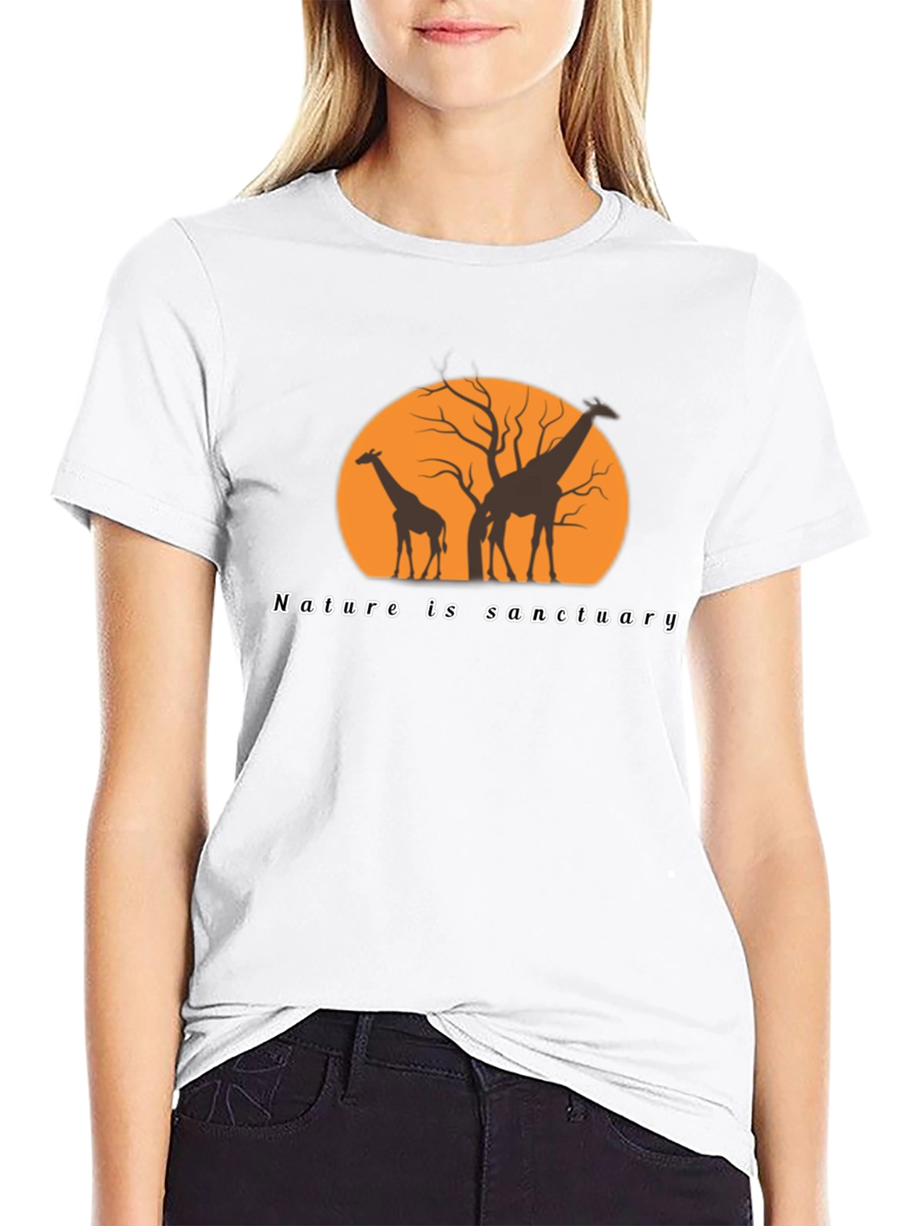 Nature is Sanctuary Giraffe Silhouette Graphic Tee