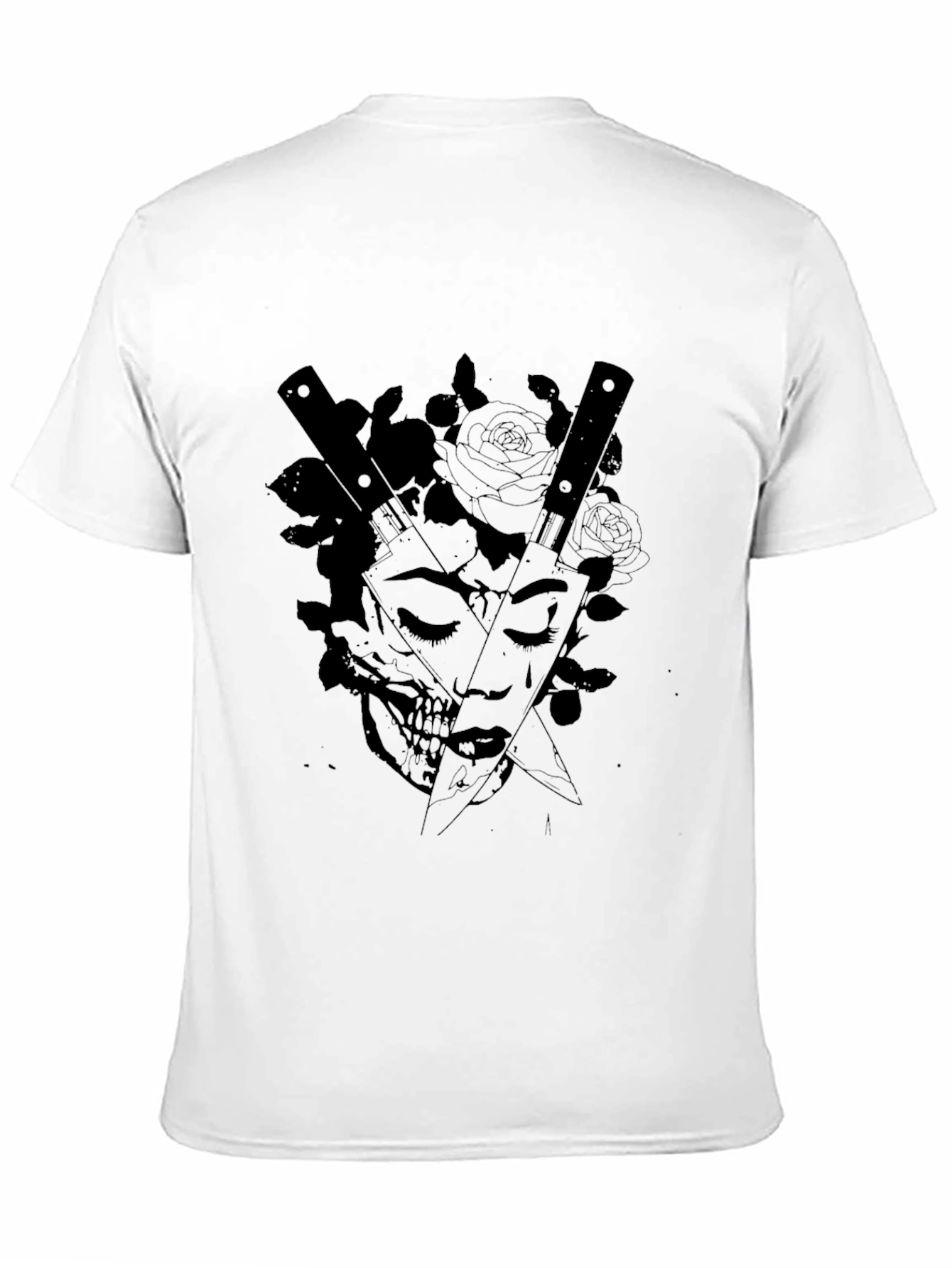 Edgy Skull & Rose Graphic Tee - Black