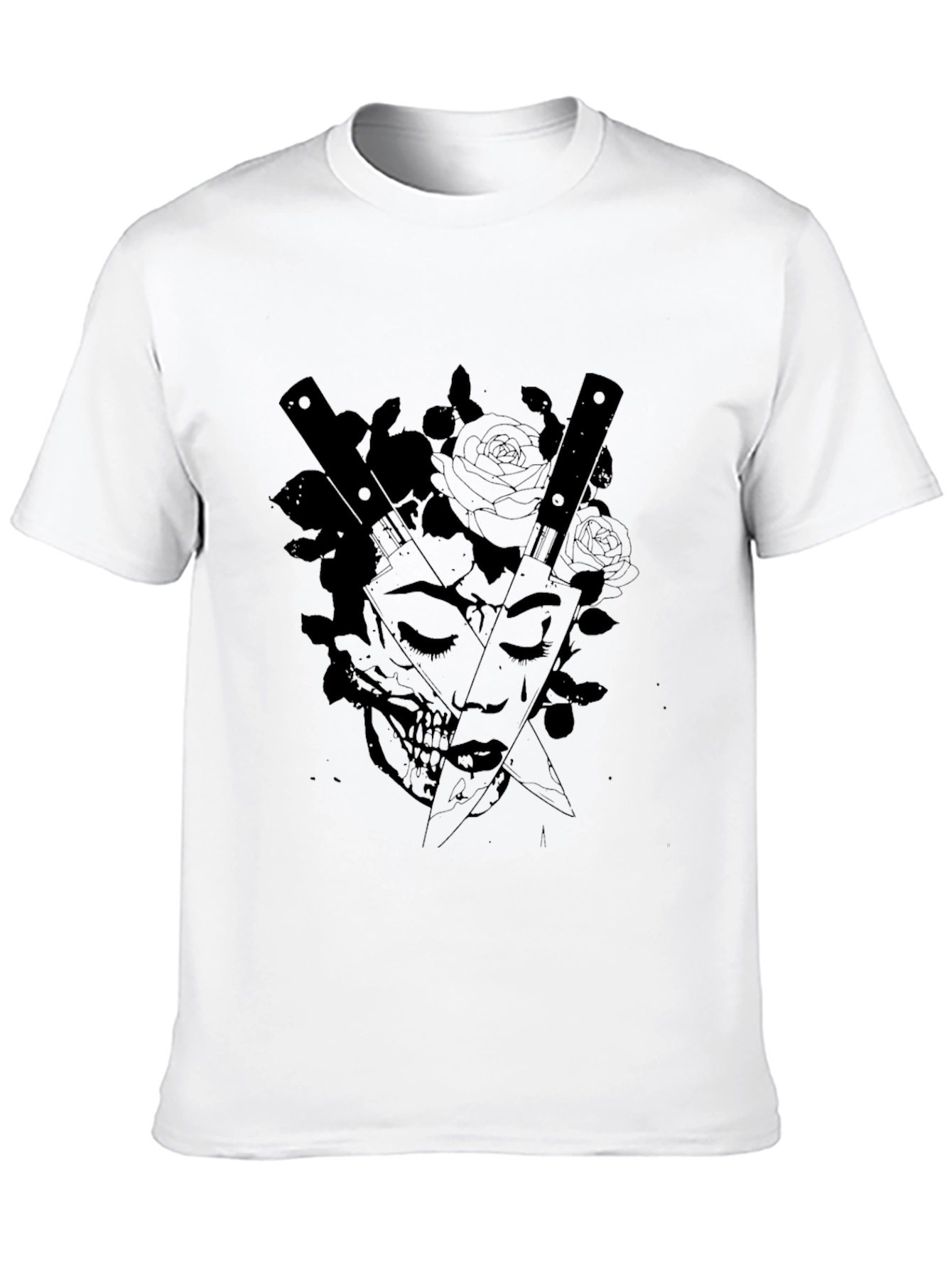 Edgy Skull & Rose Graphic Tee - Black