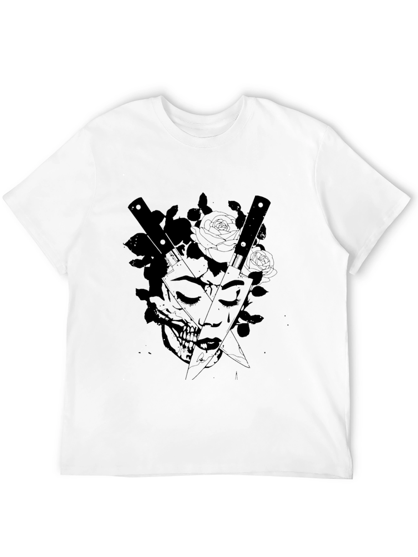 Edgy Skull & Rose Graphic Tee - Black