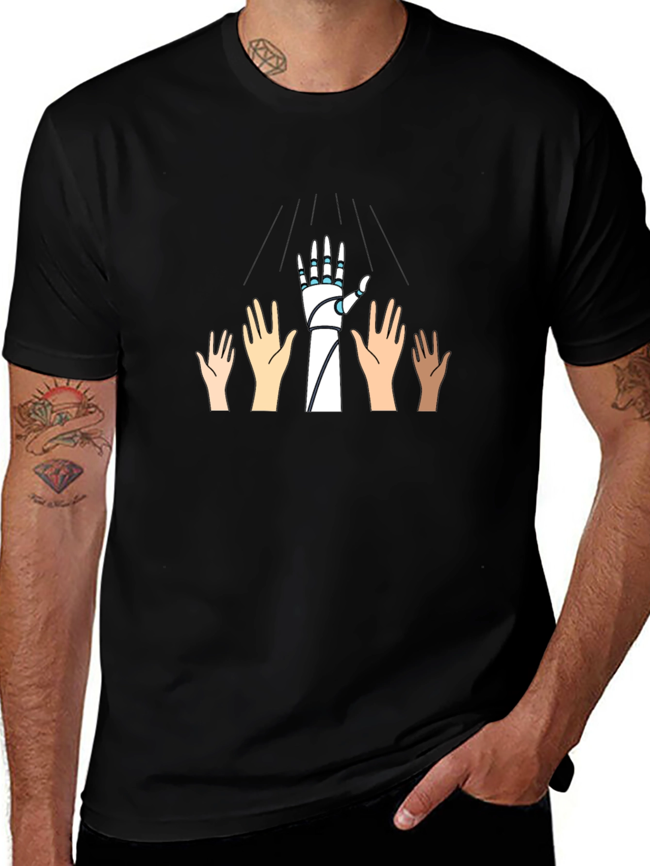 Robotic Hand Graphic Tee - Black T-Shirt