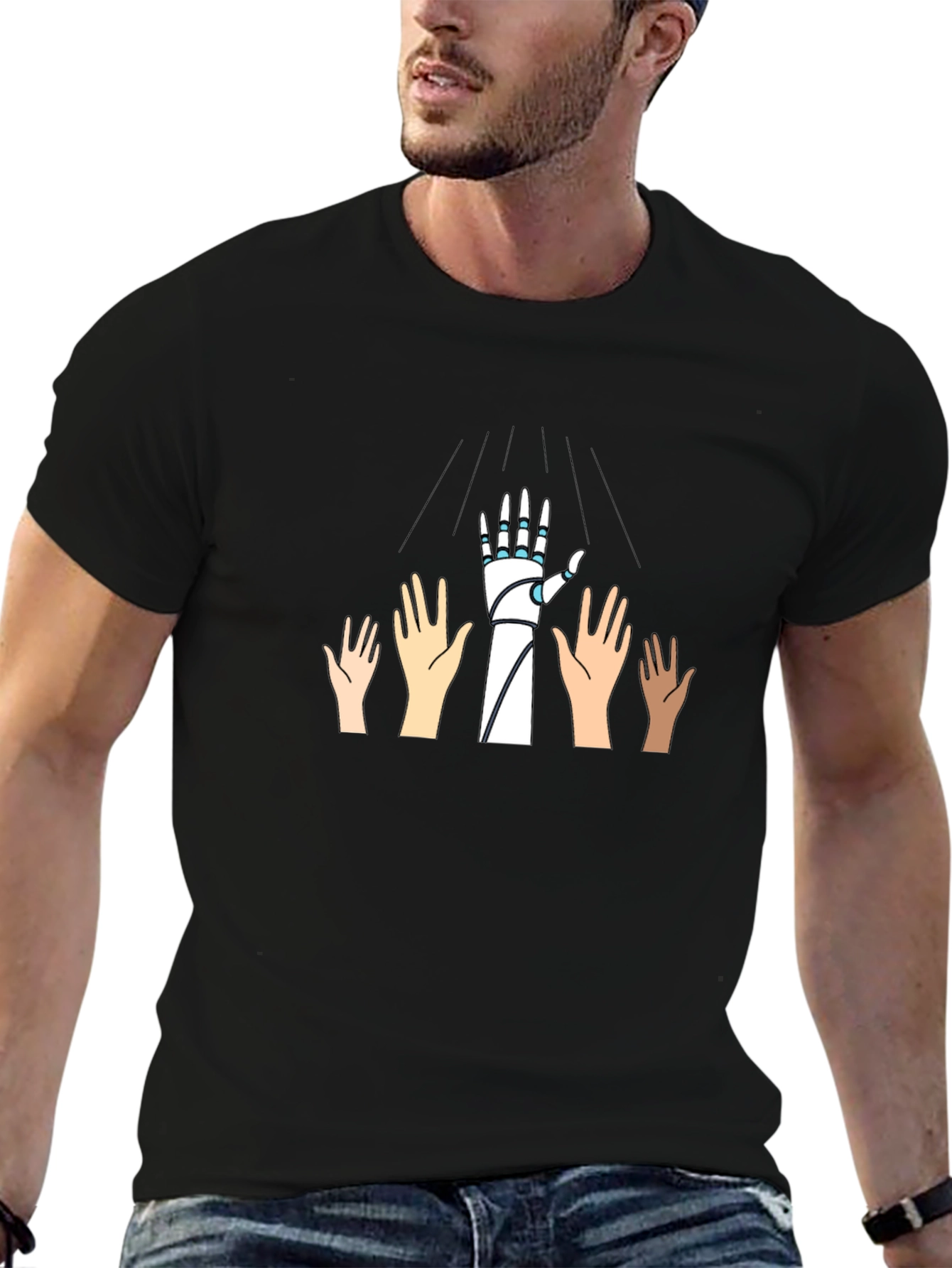 Robotic Hand Graphic Tee - Black T-Shirt