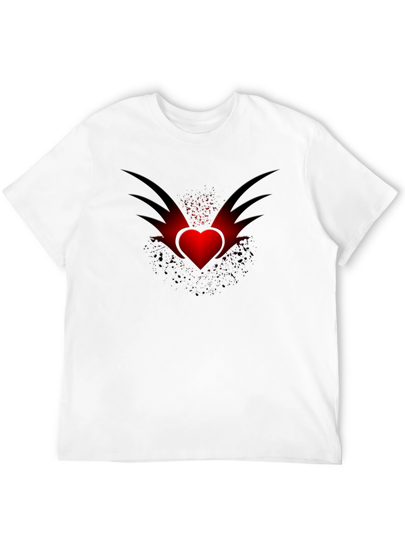 Mens Black T-Shirt with Winged Heart Graphic